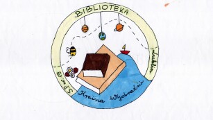 praca plastyczna przedstawiająca projekt logo szkolnej bibliotekią